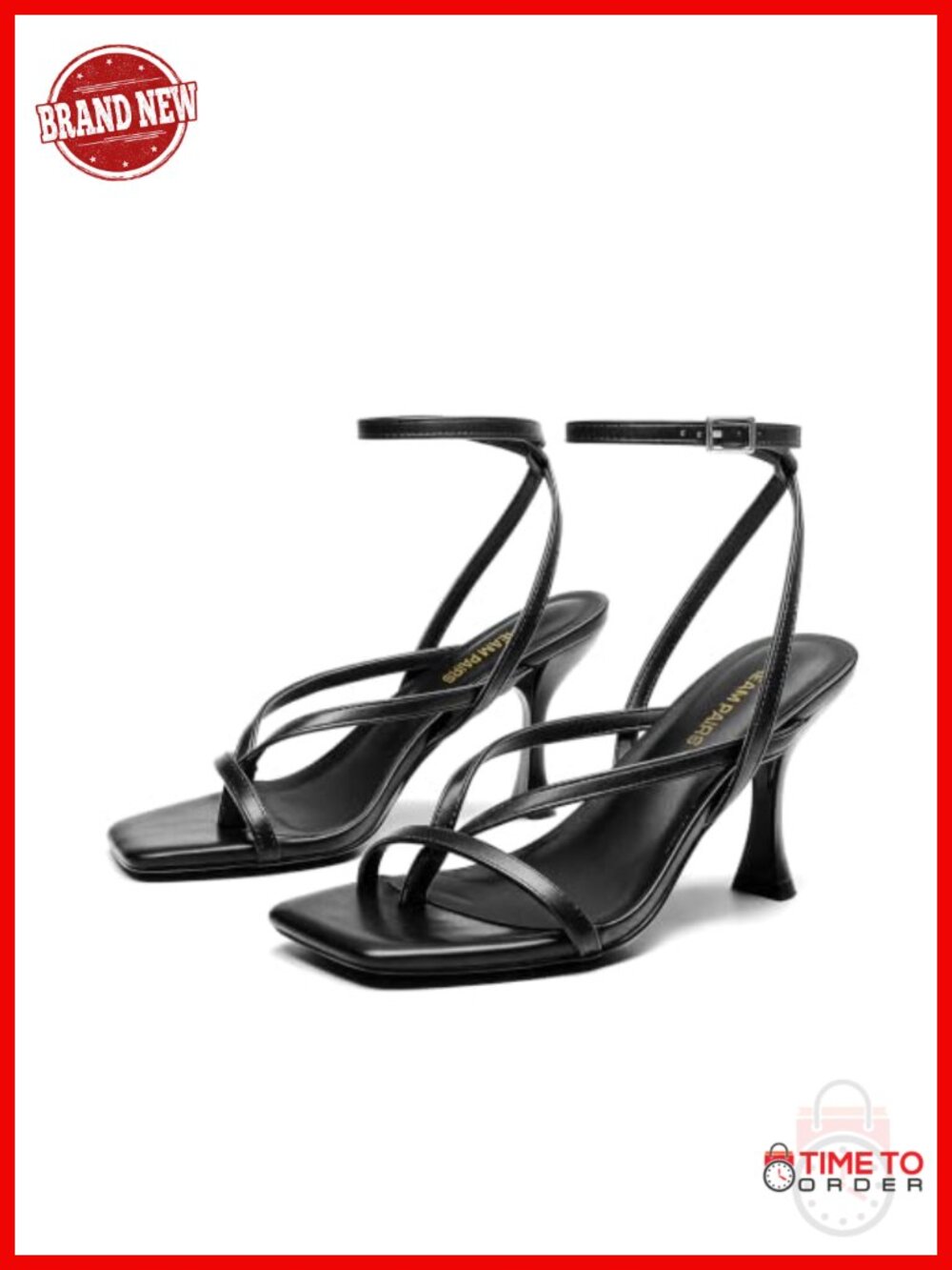 Women's Strappy Thong Ankle Strap Kitten Heel Sandals Square Toe Buckle 3.35